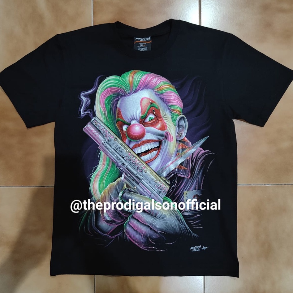 Kaos Rock Chang Import Size XXL Joker Pistol 4D Glow in The Dark