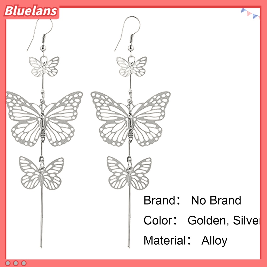 Bluelans 1 Pair Earrings Eye-Catching Butterfly Design Alloy Long Tassel Dangle Earrings