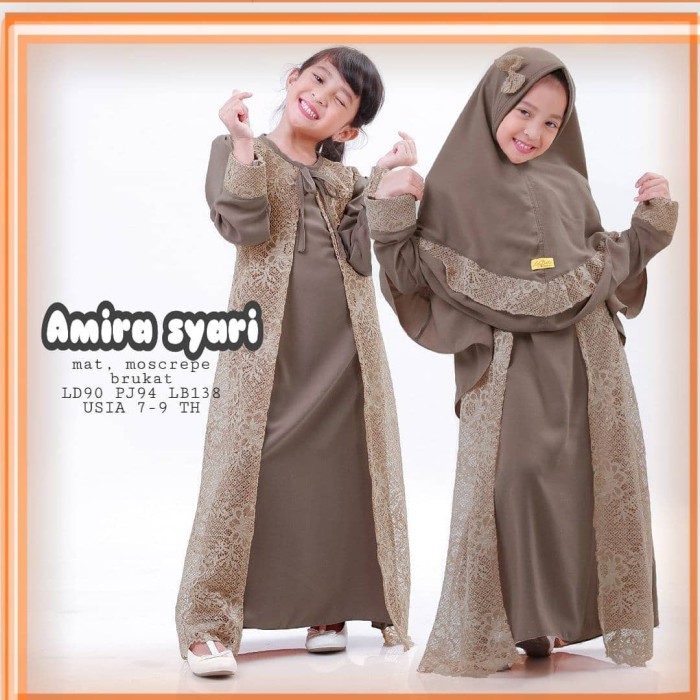 Dress Anak Perempuan Gamis Anak AMIRA SYARI KIDS Baju Brukat Umur 7 - 9 Tahun Terbaru - MOCCA Syari