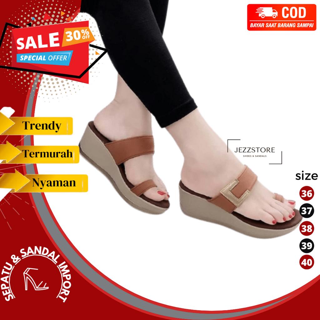 JS135 Sandal Ibu Kondangan pesta Sendal Wanita Cantik Jinjit Kekinian Lebaran Terbaru WEDGES