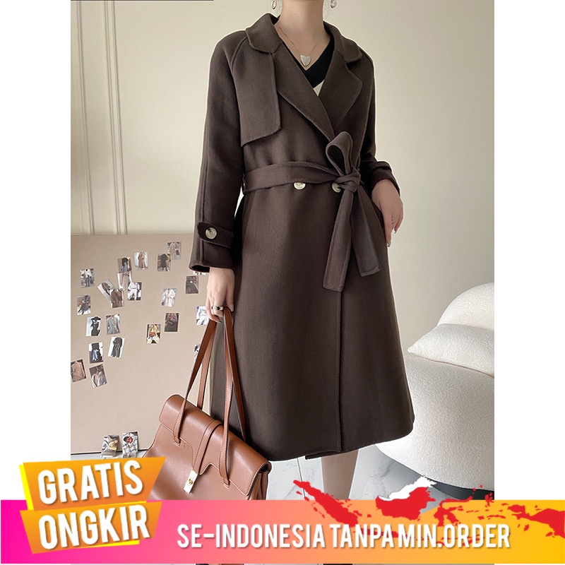 Pakaian Wanita Double Breasted Sabuk Wol Dua Sisi Kapas Mantel Wanita Wol   Mantel  Sn0764 Hits