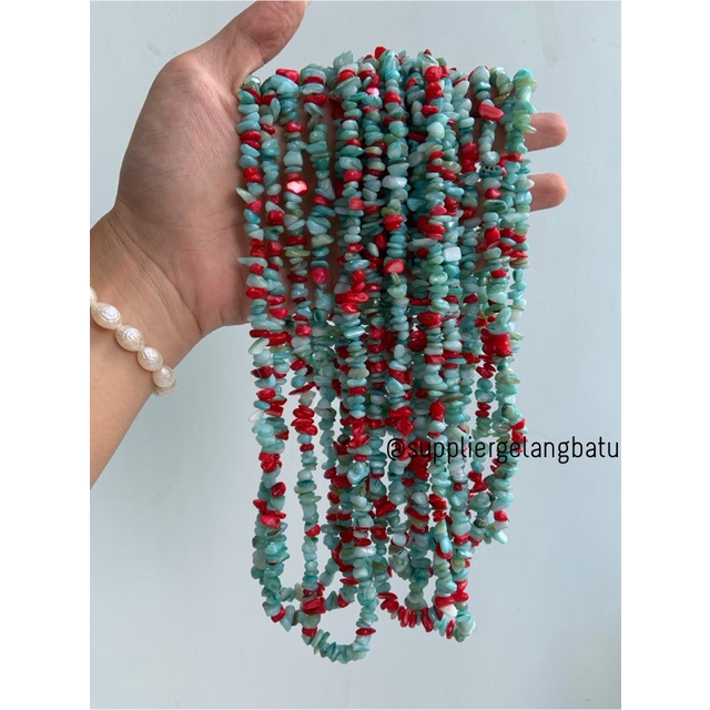 kerikil kerang mix BLUE RED pearl 1cm manik aksesori craft glossy