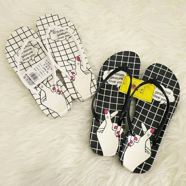 sandal sliper jepit jelly wanita teplek motif sarangheo
