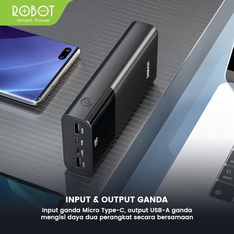 ROBOT PowerBank 20000mah RT22 Dual Port Input &amp; Output Original Led Indicator - Garansi Resmi 1 Tahun