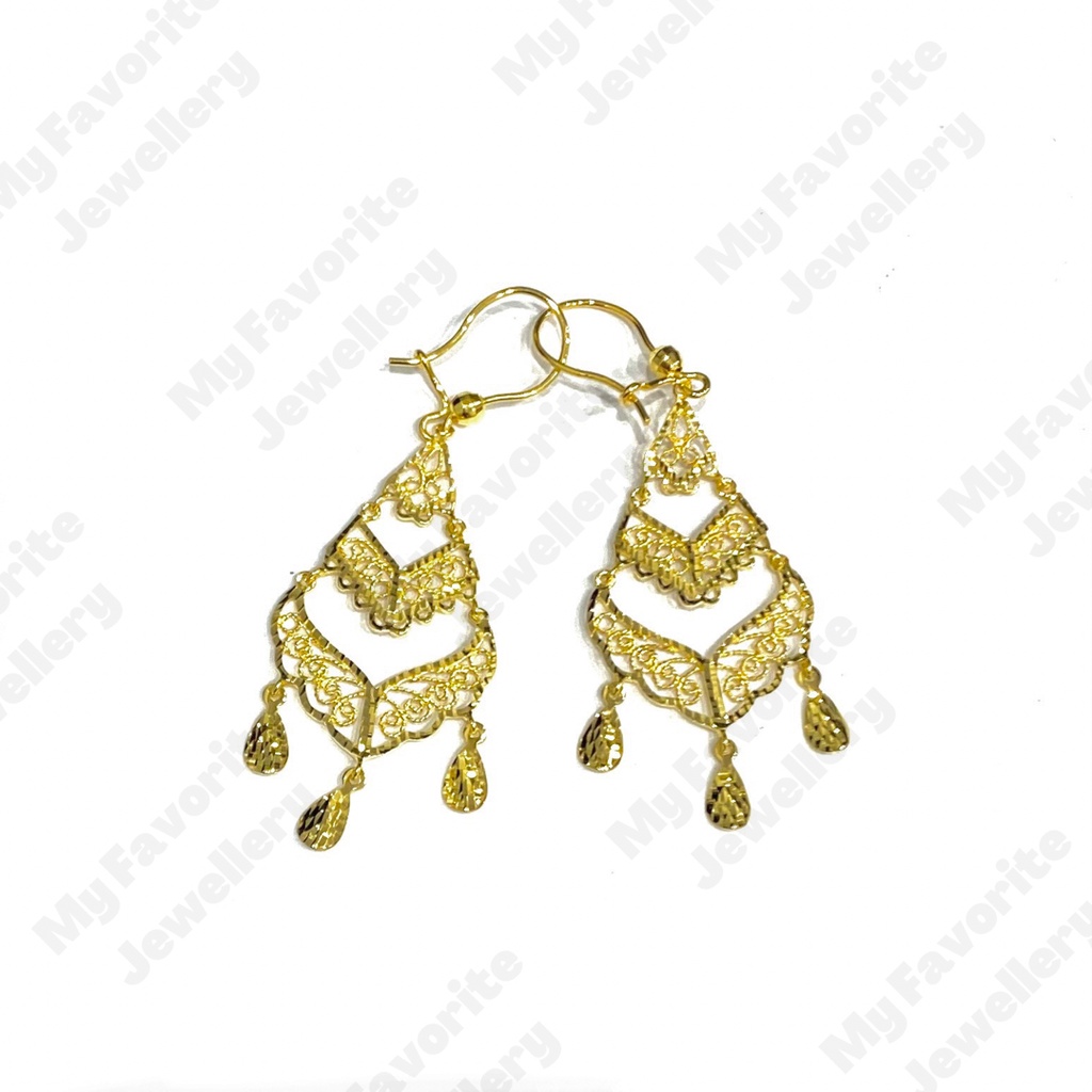 Anting Gantung Model Renda Emas Asli Kadar 700