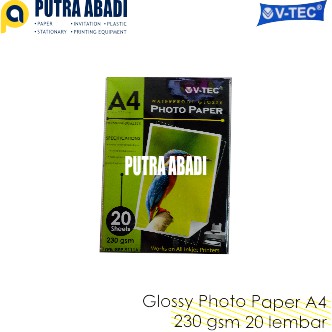 

Kertas Photo V-Tec A4 Photopaper V-Tec Waterproof Glossy Paper 230 Gsm