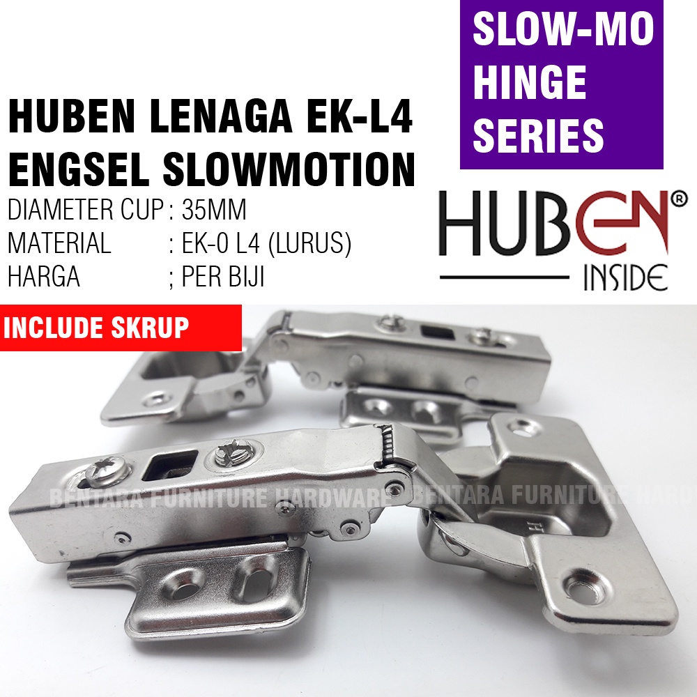 Huben Lenaga EK-L4 Series 35M Engsel Sendok Slow Motion Soft Closed Hidrolik Ekonomis EK-0 EK-8 EK-16 LURUS SETENGAH FULL BUNGKUK INSET HALF FULL OVERLAY
