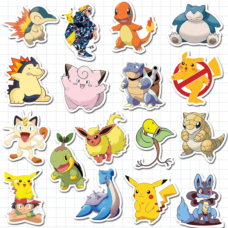 50pcs Stiker Kartun Pokemon Untuk Laptop / Koper / Skateboard / Handphone / Eason / Scrapbook