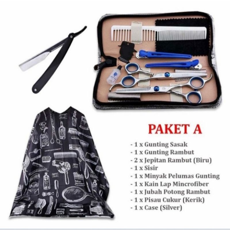 paket gunting potong rambut set barbershop gunting set kip potong rambut razor