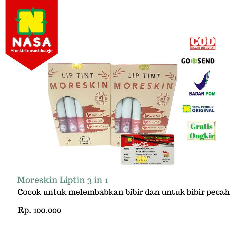 MORESKIN LIPTINT ISI 3 PCS ORIGINAL NASA- LIPTINT MORESKIN NASA TERBARU