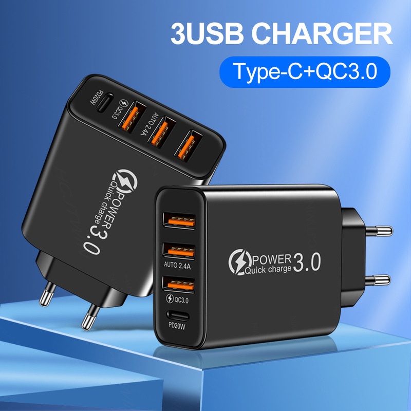 20w USB Tipe C Kompatibel Dengan iPhone Dan Android Kecerahan Tinggi 4port PD Fast Charger Dengan Quick Charge 3.0 Phone Charger Untuk Laptop Smartphone