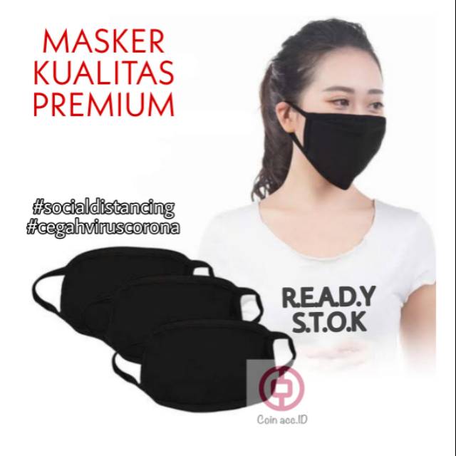 Masker kain/cotton musk/masker tali korean style - warna hitam [nyaman di pakai] bisa di cuci