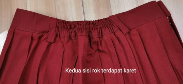 Rok seragam SD plisir panjang merah karet Litton bahan adem uk 2-12 / rok sekolah panjang merah