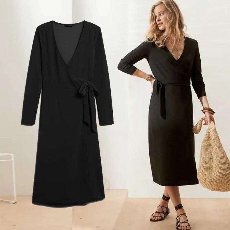 DRESS WANITA B*NANA REPUBLIC WRAP MIDI ORIGINAL 100%