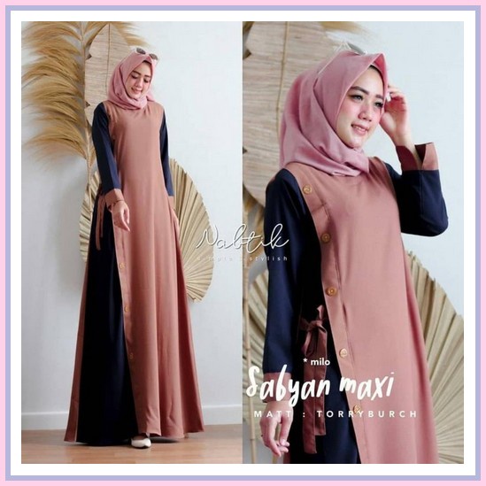 Dinara Maxi Ceruty Full Furing Mic Polka /Gamis Syarii Ceruty Bebydoll Rompi Terbaru Baju Gamis Wani