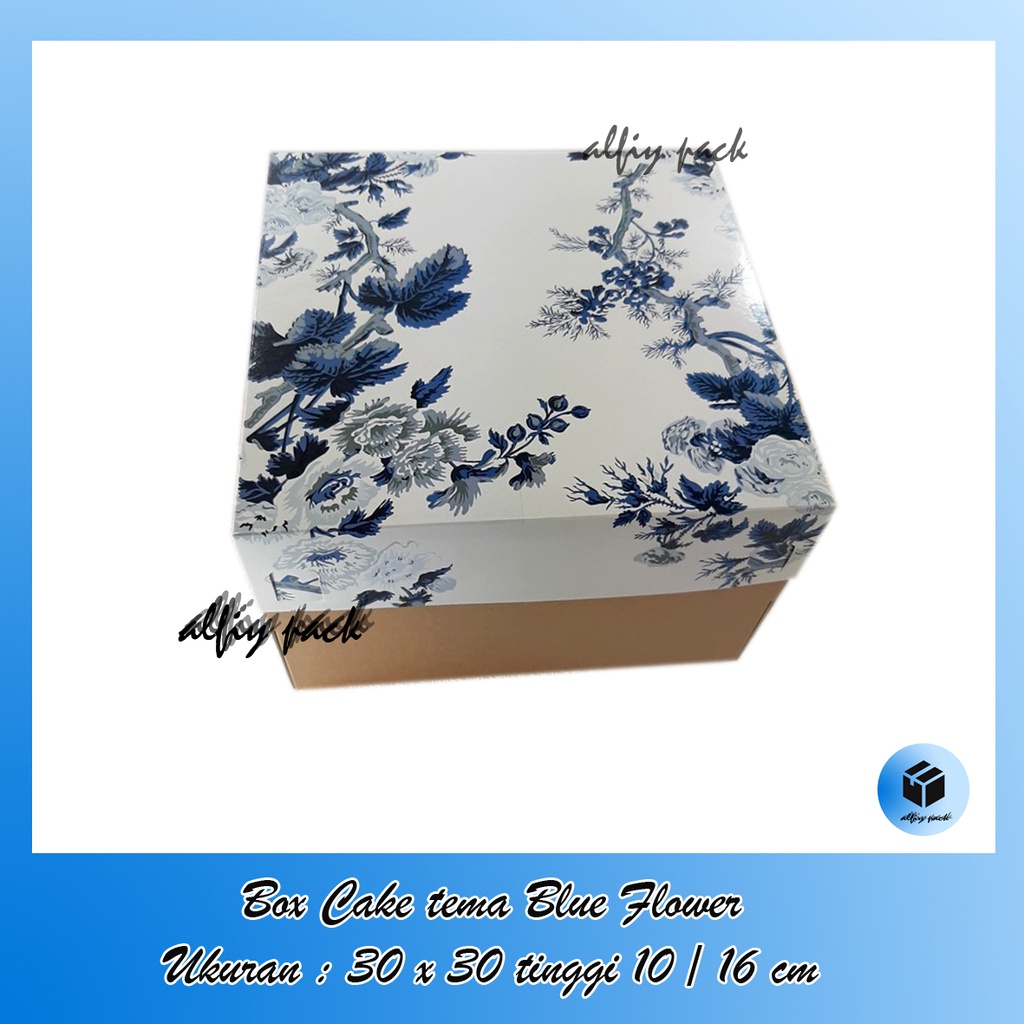 

1pack isi 5pcs BOX CAKE LAPGIT EDISI BLUE FLOWER UKURAN 30x30 CM TINGGI 10 / 16 CM DUS PACKAGING HAMPERS / PARCEL TEMA BUNGA BIRU