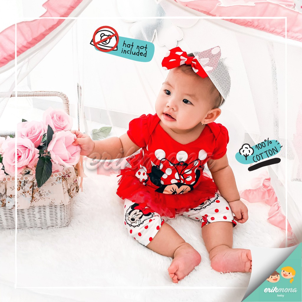 ❤️baju bayi jumper bayi ❤️free celana tutu model karakter minnie polkadot❤️