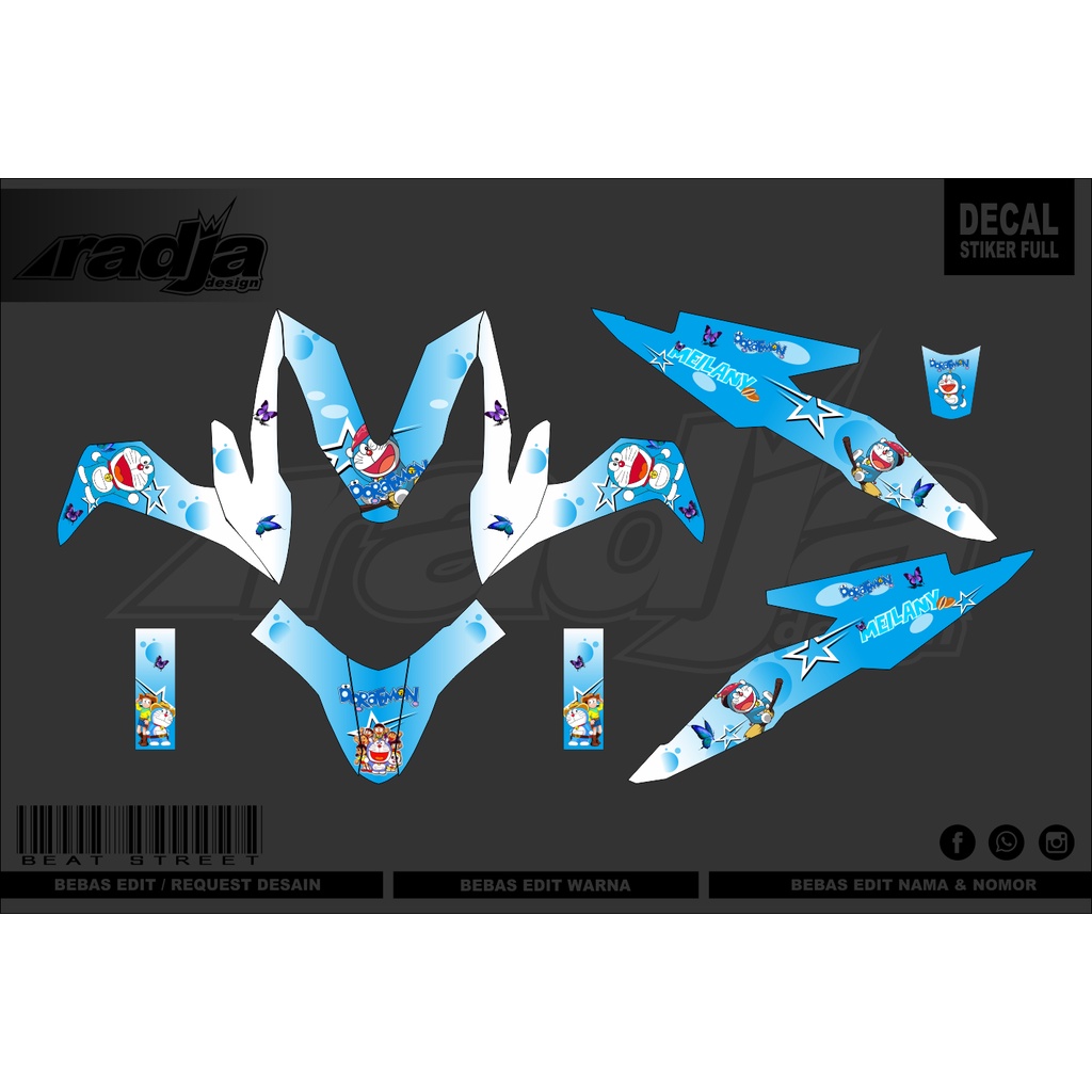 DECAL STICKER BEAT STREET 2016 - DEKAL STIKER BIRU PUTIH DORAEMON (001) KATALOG 2018-2019