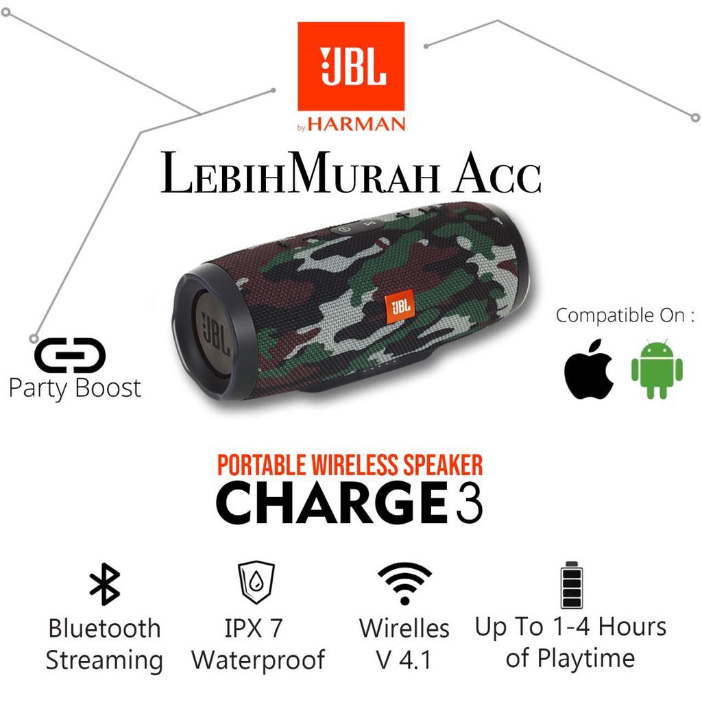 Speaker Bluetooth JBL Charge 3+ Wireless Portabel Speaker Aktif Super Bass CHARGE3 LARGE JUMBO High Quality OEM