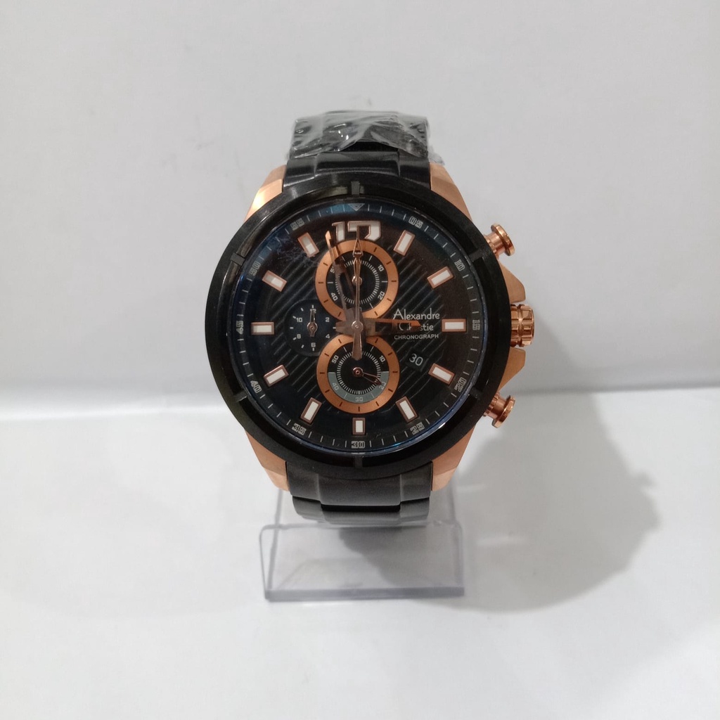 JAM TANGAN PRIA ALEXANDRE CHRISTIE AC 6387 ROSEGOLD BLACK ORIGINAL GARANSI 1 TAHUN