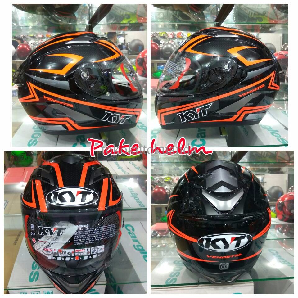HELM KYT VENDETTA CARBON HELM KYT FULL FACE BLACK RED FLUO