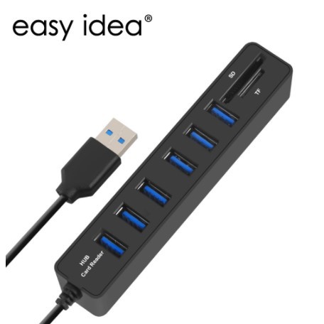 [KABELSERBAGUNA] - 2 in 1 USB Hub 6 Port Combo Card Reader SD/TF Card - CB220602 - Black