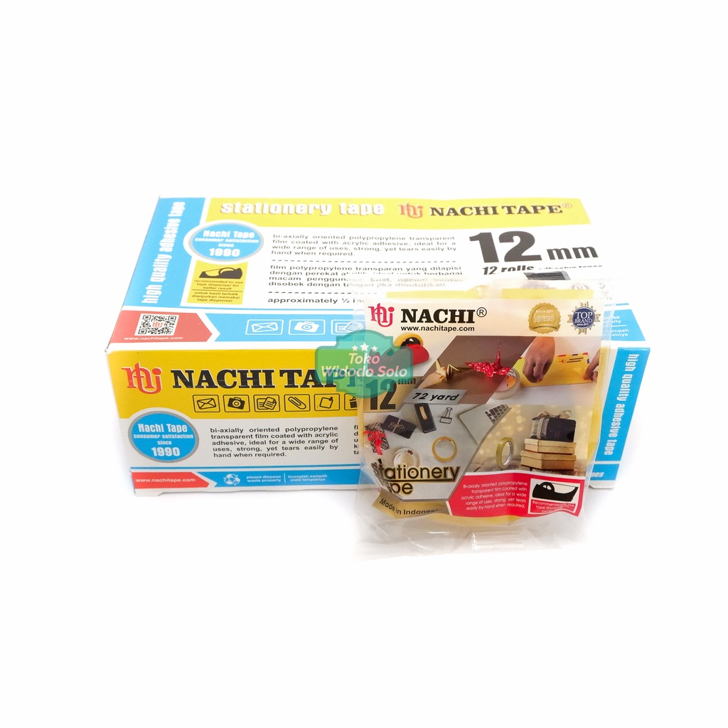 

1 LUSIN OPP Nachi Tape Bening 12mm 1/2 Inch Stationery Tape OPP Plastik - Isolasi Lakban 12 Buah