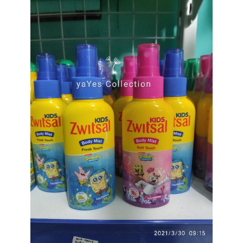 Zwitsal Kids Body Mist 100 ml spray Fresh Touch Biru Soft Pink Spombob Parfume anak Cologne