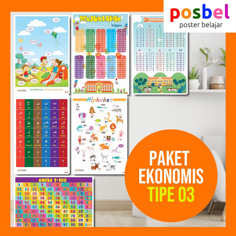 Poster Belajar Anak POSBEL PAKET EKONOMIS TIPE 03 untuk Anak PAUD TK SD