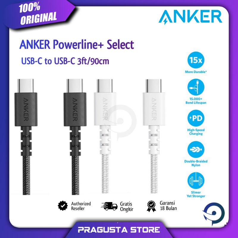ANKER Kabel Charger Type C to C PowerSelect+ Panjang 3ft Original -A8032