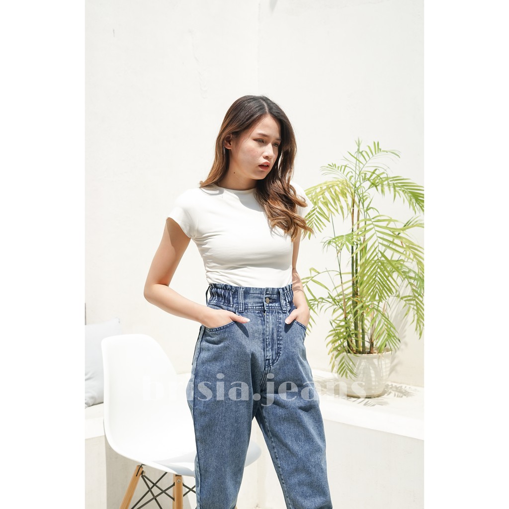 BRISIA JEANS - JI-EUN Boyfriend Jeans Size 27-38 - Snow Blue - Snow Black / Highwaist Jeans