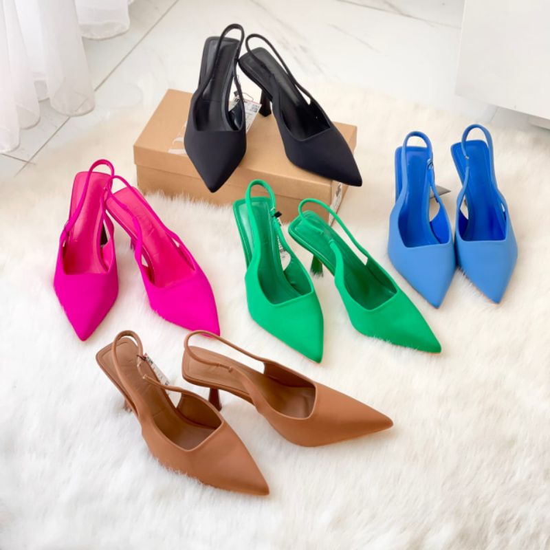 PROMO SALE Zara Shoes Heels 8 cm Black pink blue green nude sepatu sandal hitam biru hijau coklat