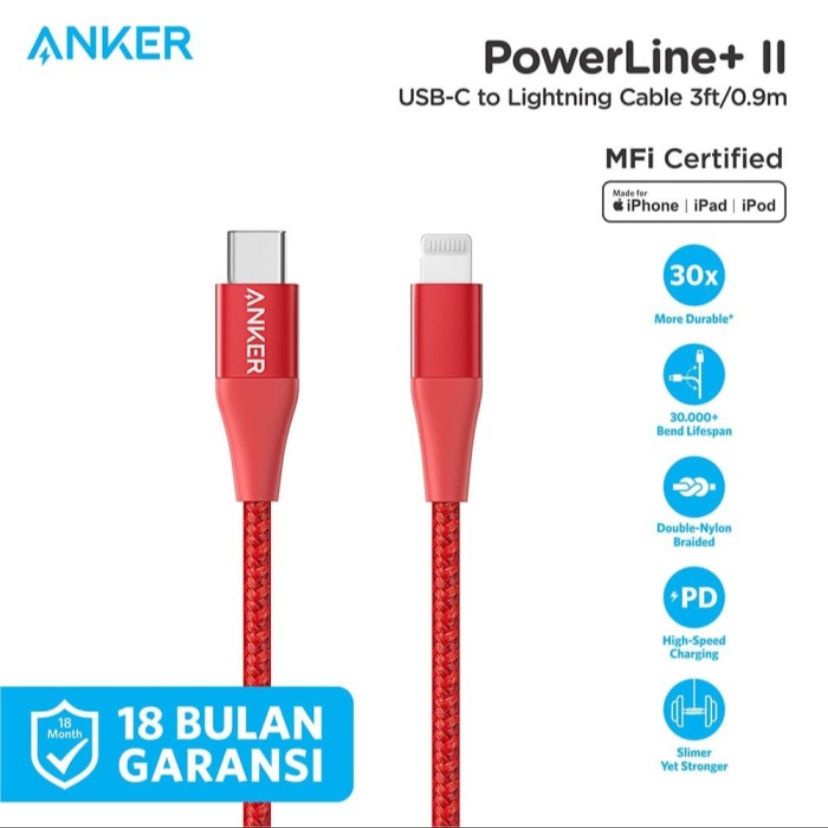 KABEL CHARGER ANKER POWERLINE II USB C TO LIGHTNING ULTRA DURABLE