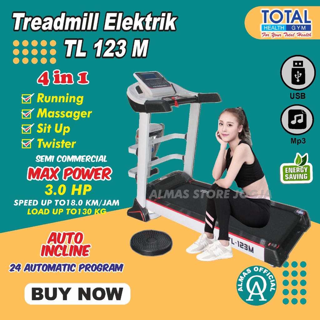 Almas Official Treadmill Elektrik Electric Olahraga Alat Gym Fitness Fitnes Murah Outdoor TL-123 M P