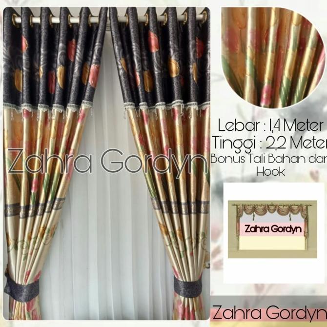 Gorden murah Blackout poni lurus printing emas tulip abu