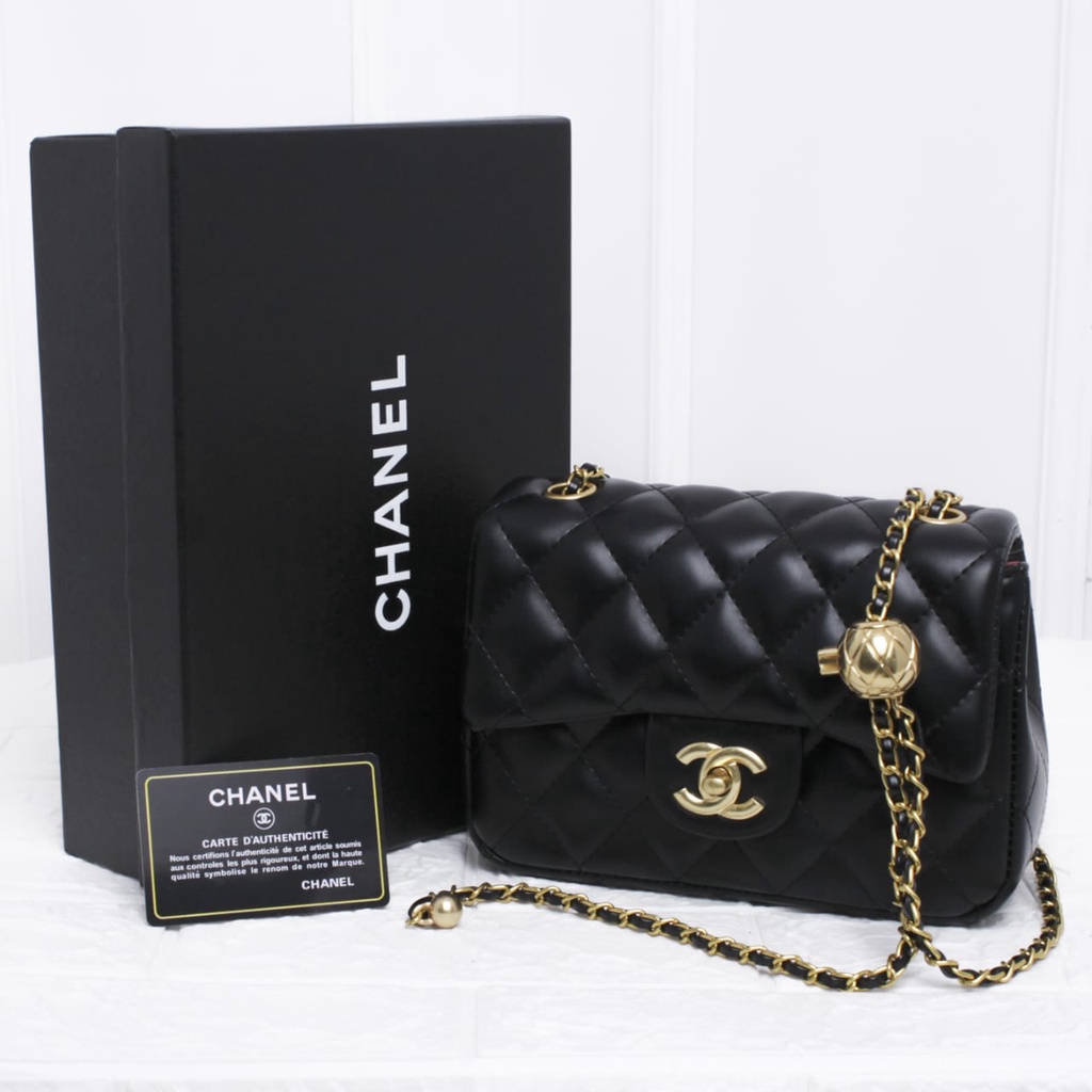 Tas Chanel Square Flap Mini with Gold Ball Chain ( Adjustable ) (Batam)