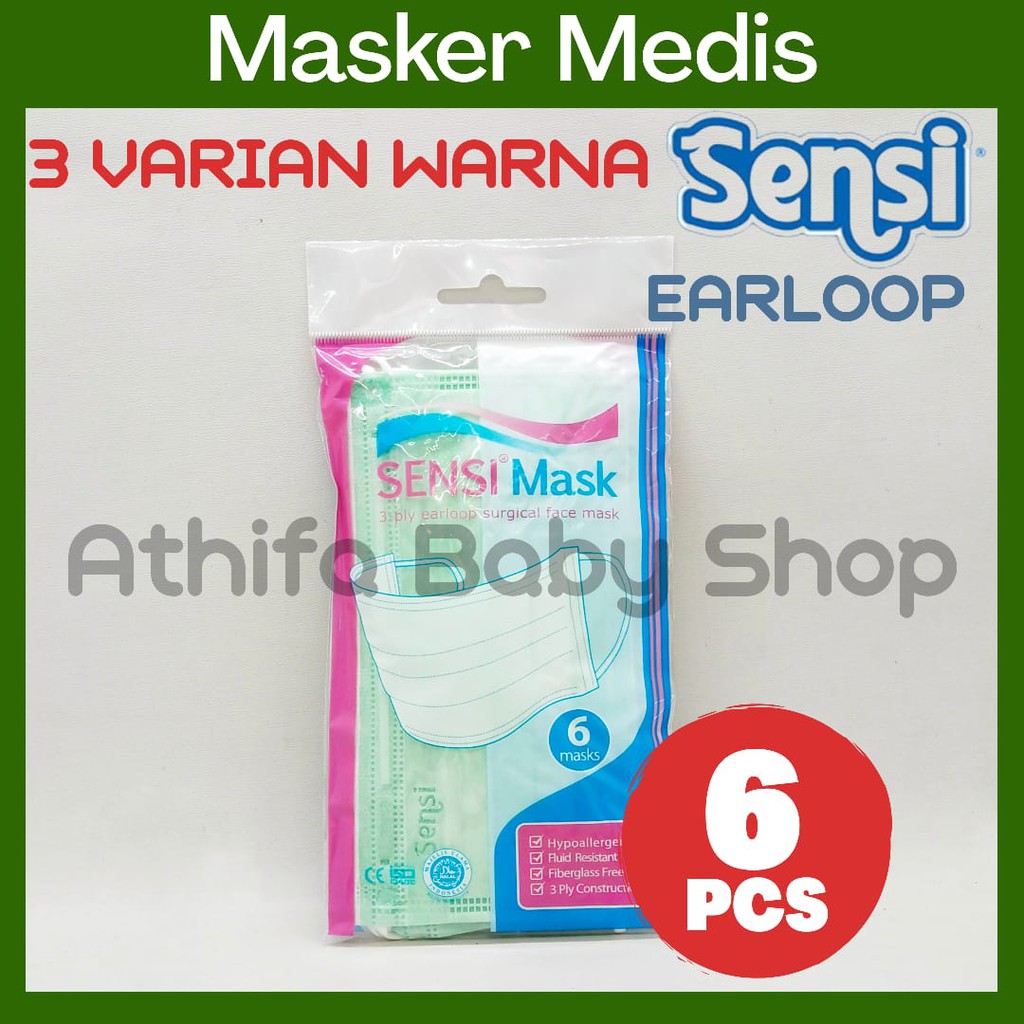 Masker Sensi Earloop 3ply Sachet Isi 6pcs - Masker Sensi - Surgical Face Mask 6 PCS - Masker Medis