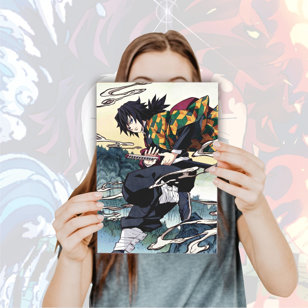 Poster Anime Kimetsu no Yaiba Demon Slayer Nezuko Tanjiro Zenitsu Giyuu Tomioka Inosuke - Size A4+-10 Giyuu B