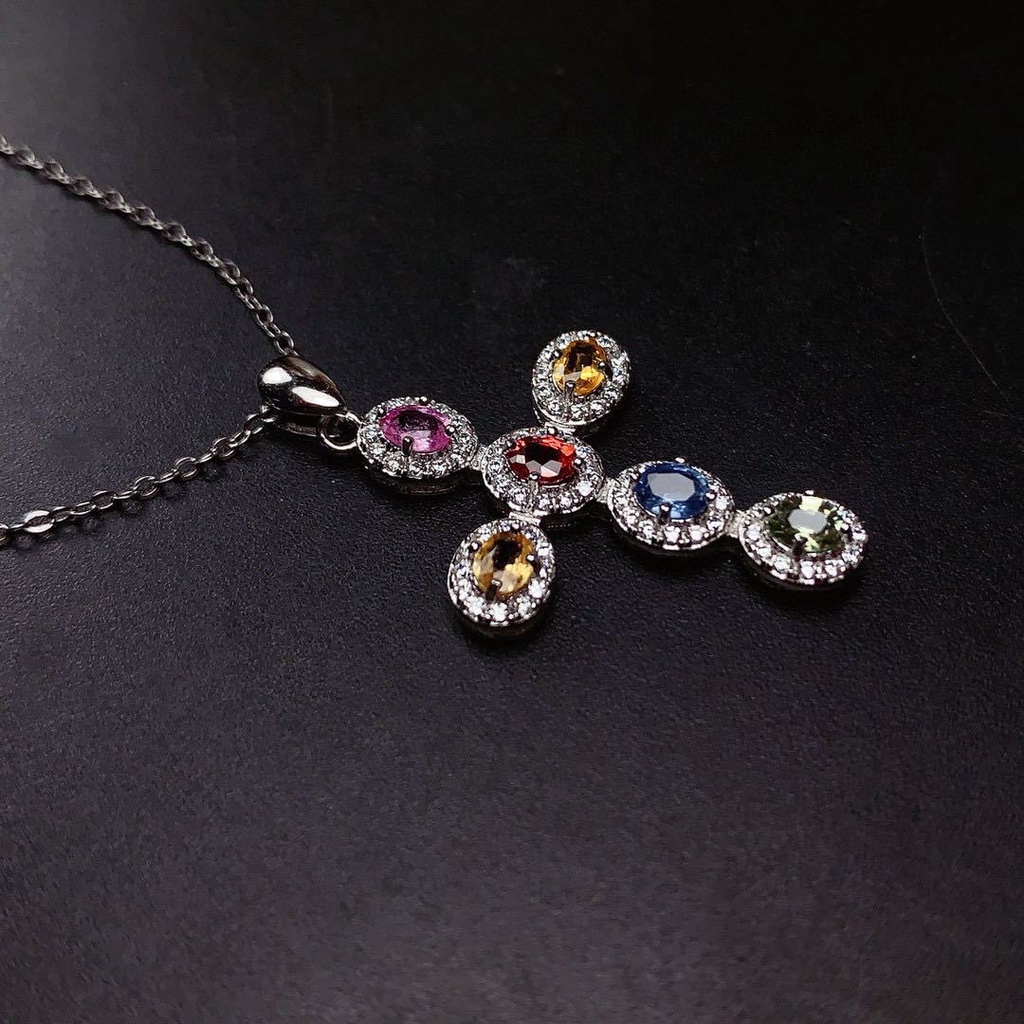 Kalung Liontin Sapphire Sri Lankan Bahan Stainless Steel Untuk Wanita