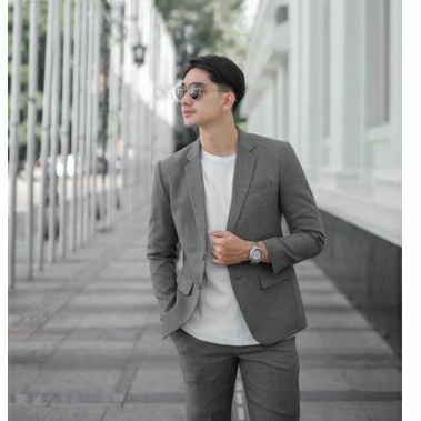 Mubeng - Elegant Jas Slimfit Light Grey (Free Cover Jas)