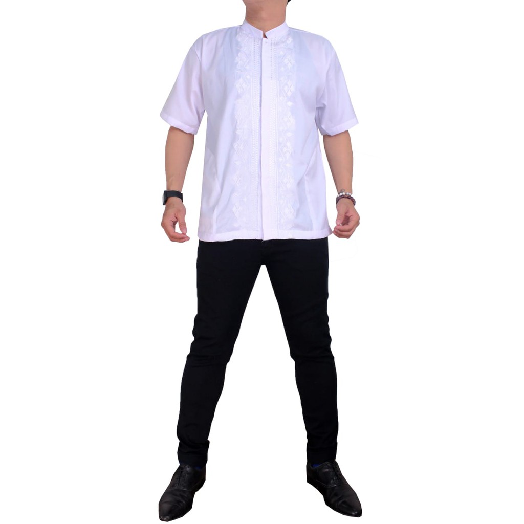 Baju Koko Bordir Putih Katun Twill Lembut/Harga Grosir/Best Seller/Bisa Bayar Di Tempat