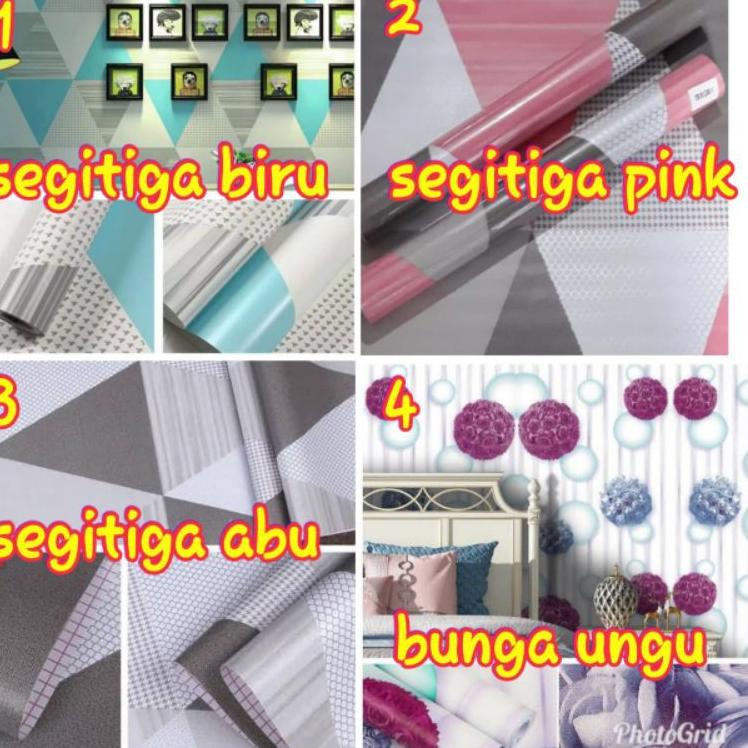 Wallpaper dinding salur pink, hijau, biru, ungu,  warna elegan 45cm x 10m 8X0