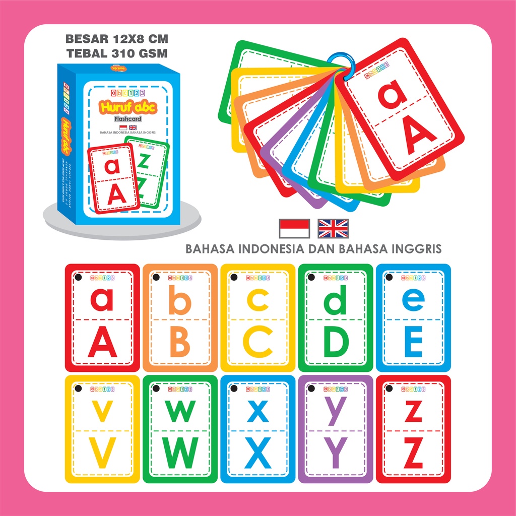 Flash Card Alfabet Huruf / Angka / Binatang . Flashcard Hewan Mainan Edukasi Kartu Pintar Anak