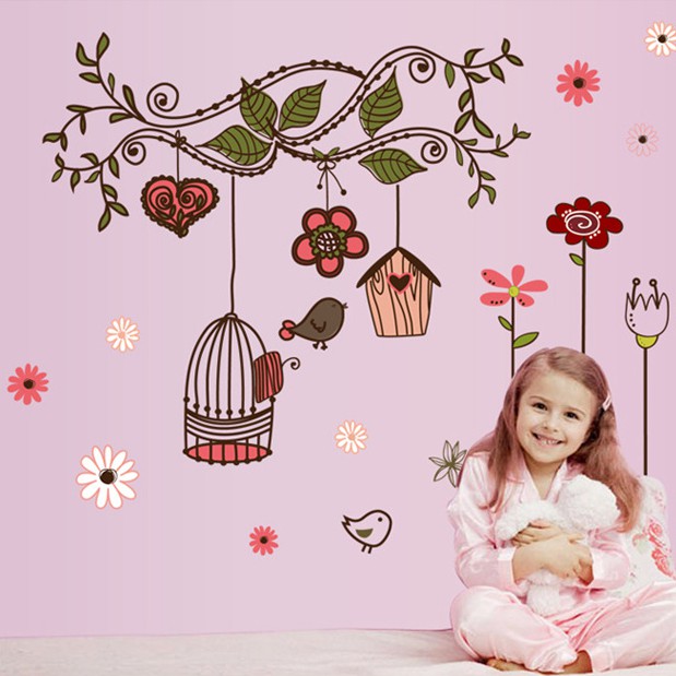 RELIZA WALLSTICKER SANGKAR BURUNG BIRDS CAGES BUNGA STIKER DINDING AY7102