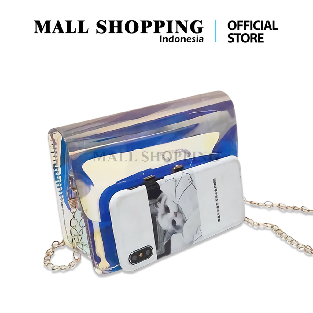 (COD) Tas Wanita Transparan Rainbow Tas Jelly Crystal Import T60 /Tas Selempang