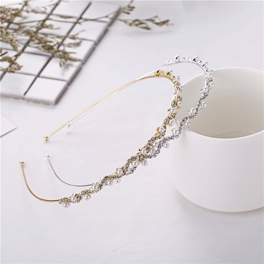 Headband Bahan Alloy Aksen Mutiara Dan Berlian Imitasi Gaya Korea Untuk Wanita