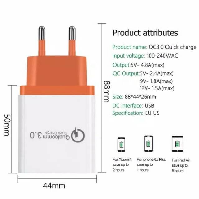 Quick Charging QC 3.0 3 USB Port Smart Charger Hp Adaptor Murah