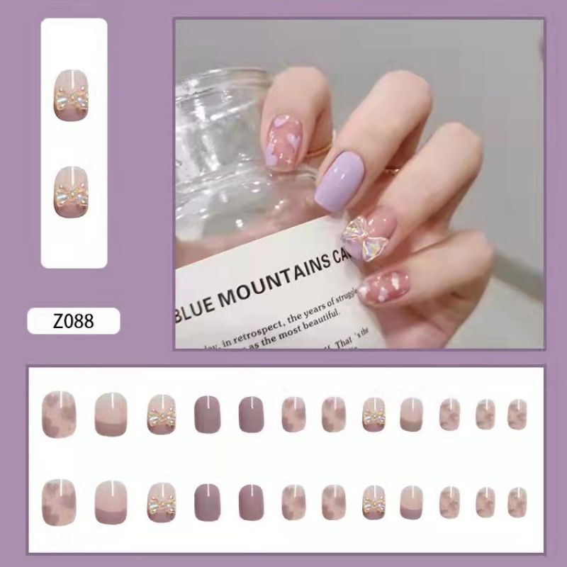 Medan Termurah PREMIUM Satu set kuku palsu cantik 24pcs + lem premium nail art