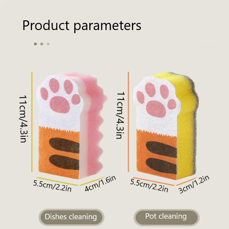 3pcs / Set Spons Pembersih Bentuk Cakar Kucing Multifungsi Bahan Microfiber Untuk Dapur