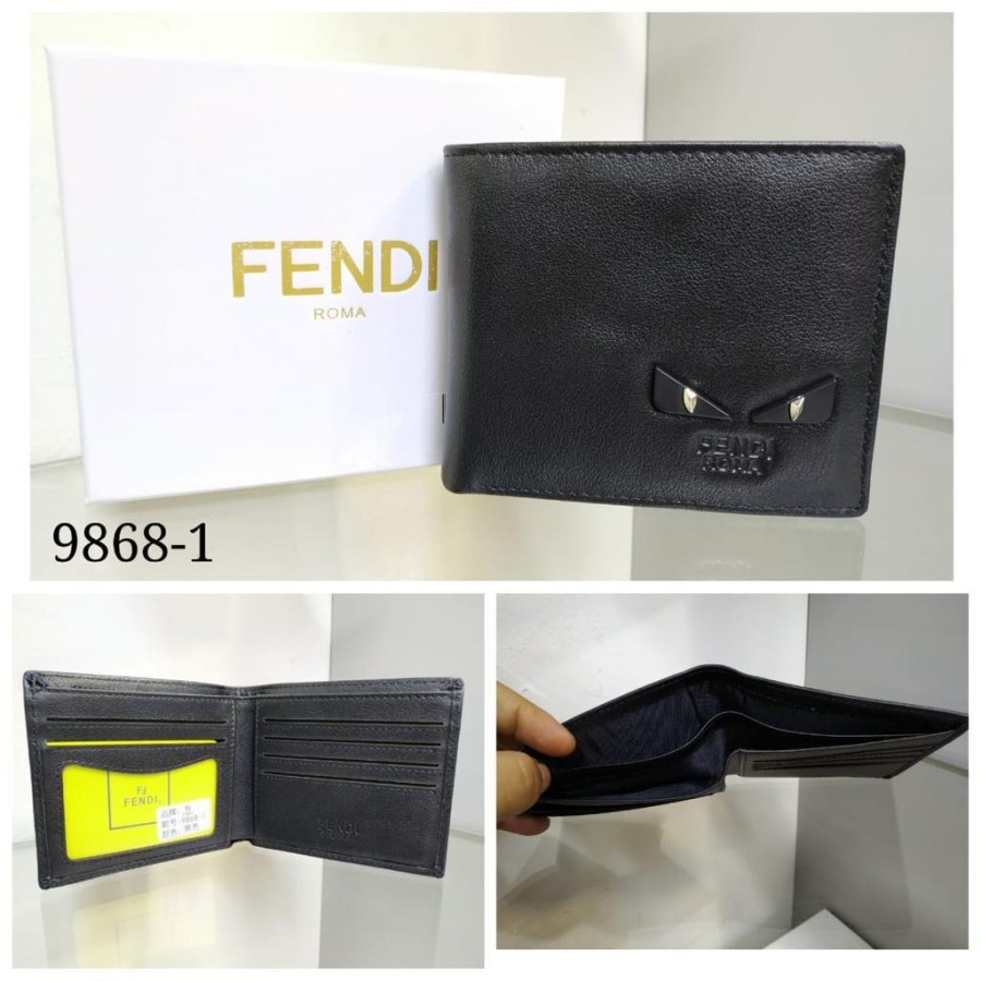 [REAL PICTURE] Dompet Lipat Pria Pendek Fendi All Black Leather | Dompet Kulit Pria Premium Quality